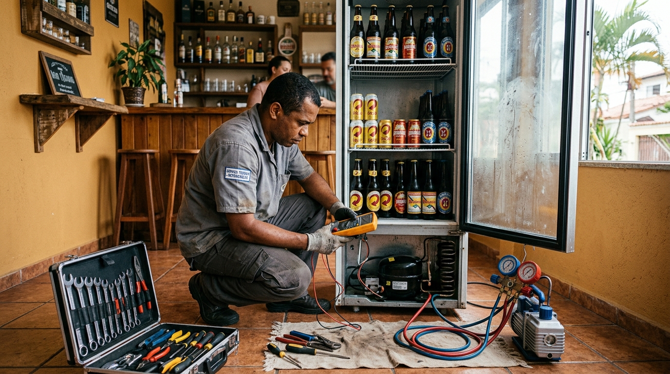 Troca de termostato de cervejeira em atendimento técnico em Zona Sul‑SP